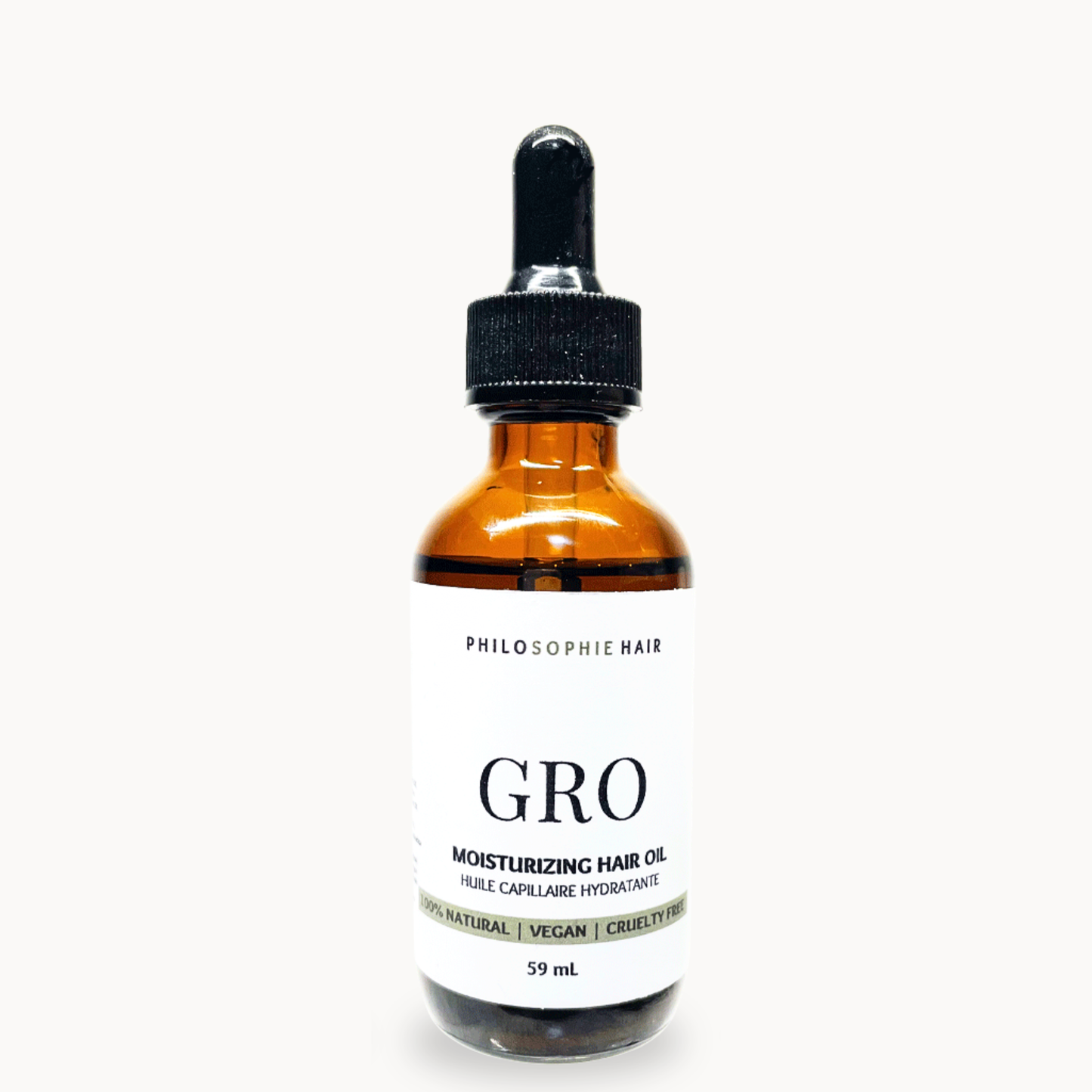 Bottle of Philosophe Hair Gro Moisturizing Hair Oil on a white background