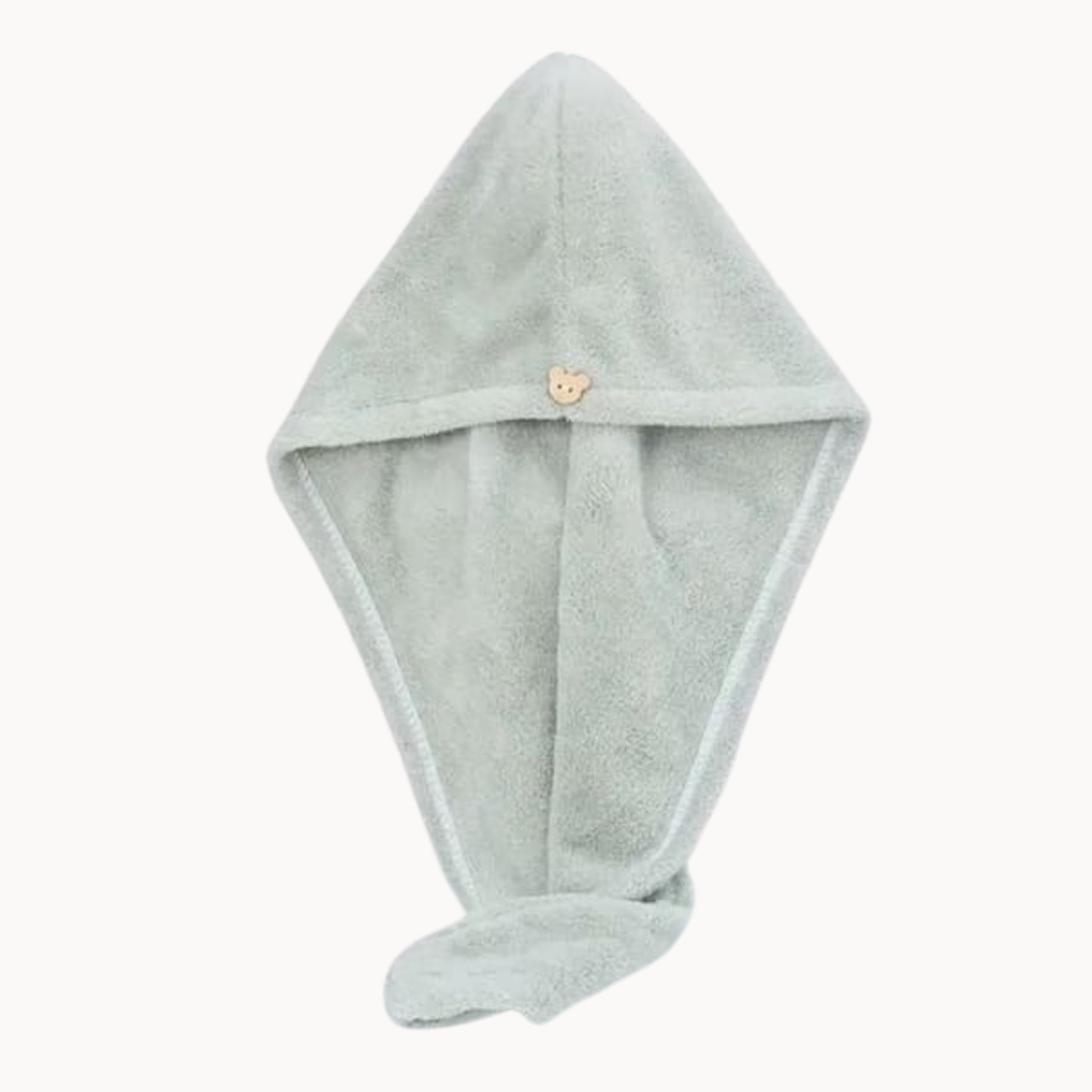 Gre4en hooded towel wrap on a white background