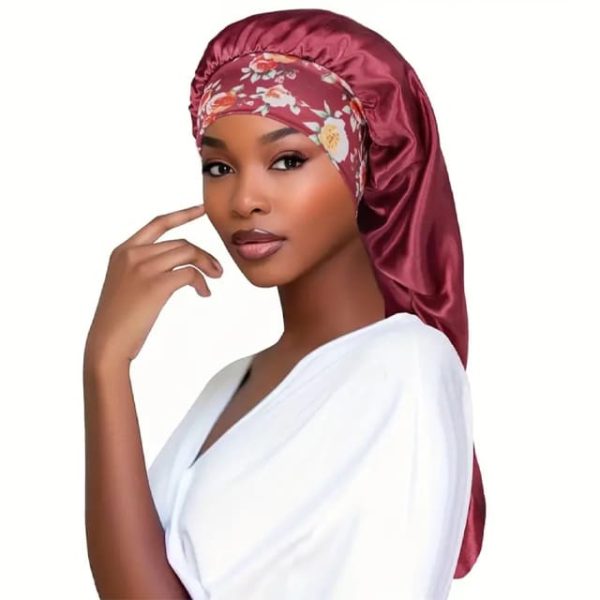 PhiloSophie Hair Long Bonnet - Burgandy with Floral Band